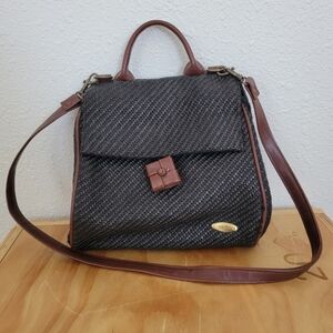 Liz Claiborne Vintage Black Brown Woven Shoulder Bag Crossbody Purse 90s Boho